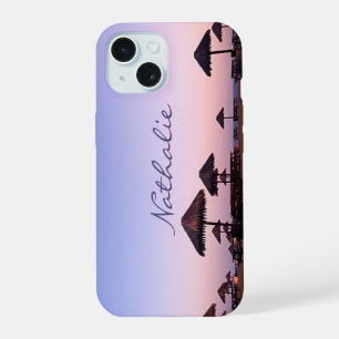 Purple Sunset California Beach Photo Monogram Name iPhone 15 Case
