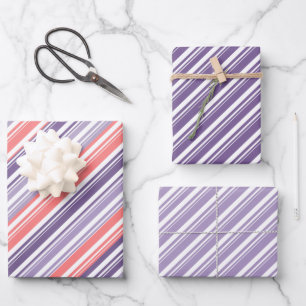 Purple Sunset Candy Cane Stripe Holiday Wrapping Paper Sheet