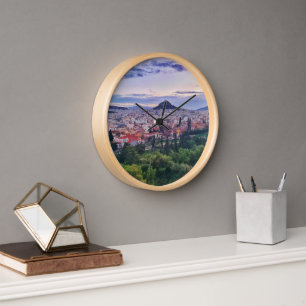 Purple Sunset Hill View Athens, Greece Clock