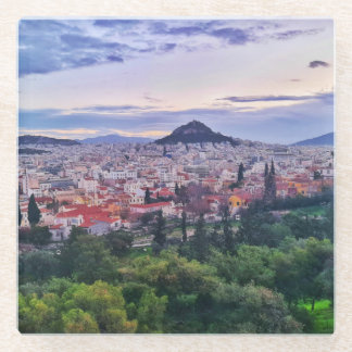 Purple Sunset in Athens Glass Coaster