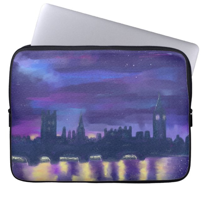 Purple Sunset London Cityscape Modern Art Painting Laptop Sleeve (Front)