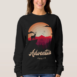 Purple Sunset Mountain Deer Forest Adventure Await Sweatshirt