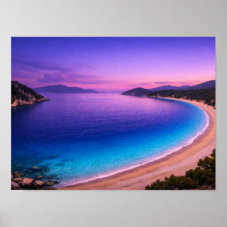 Purple Sunset Ocean Bay Poster - Vibrant Turquoise