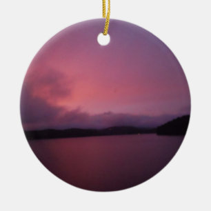 Purple sunset on Lake Arrowhead Ceramic Tree Decoration