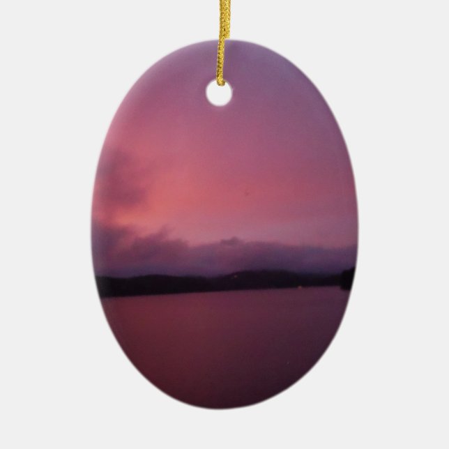 Purple sunset on Lake Arrowhead Ceramic Tree Decoration (Front)