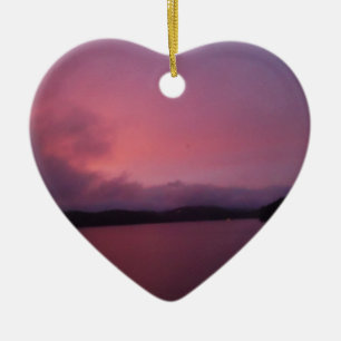 Purple sunset on Lake Arrowhead Ceramic Tree Decoration