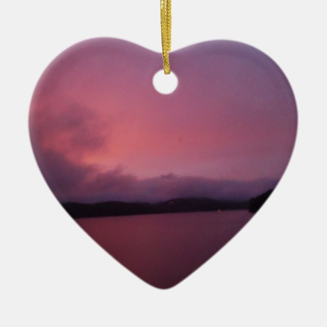 Purple sunset on Lake Arrowhead Ceramic Tree Decoration (Front)