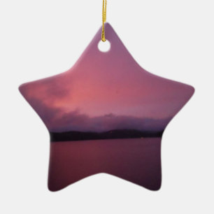 Purple sunset on Lake Arrowhead Ceramic Tree Decoration