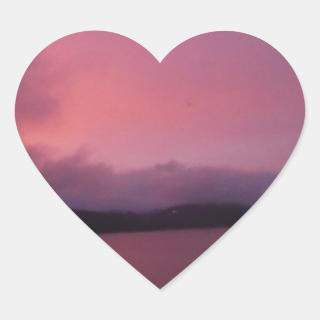 Purple sunset on Lake Arrowhead Heart Sticker (Front)