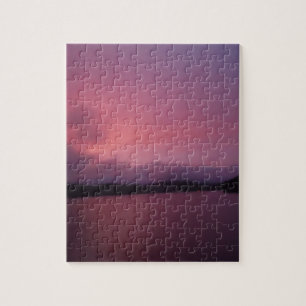 Purple sunset on Lake Arrowhead Jigsaw Puzzle