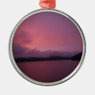 Purple sunset on Lake Arrowhead Metal Tree Decoration
