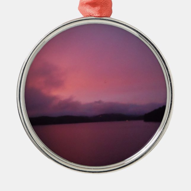 Purple sunset on Lake Arrowhead Metal Tree Decoration (Front)