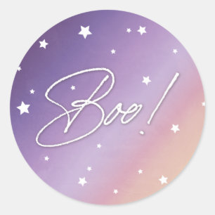Purple Sunset Scattered Stars Boo! Halloween Classic Round Sticker