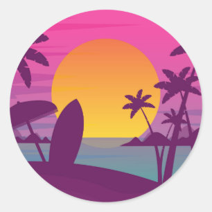 Purple sunset surf beach classic round sticker