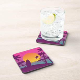 Purple sunset surf beach coaster