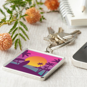Purple sunset surf beach key ring