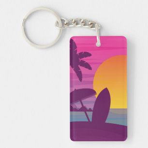 Purple sunset surf beach key ring