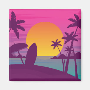Purple sunset surf beach magnet