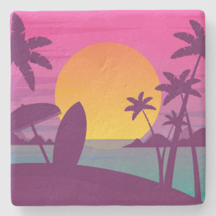 Purple sunset surf beach stone coaster