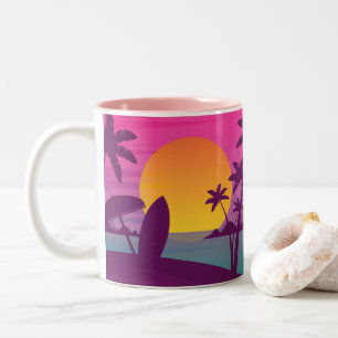 Purple sunset surf beach Two-Tone coffee mug