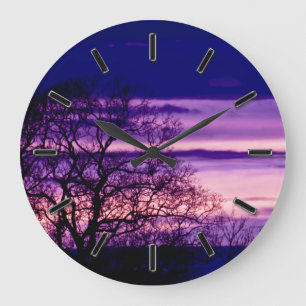 Purple Sunset Tree Silhouette wall clock