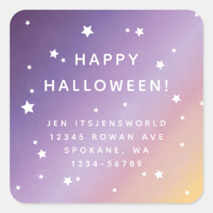 Purple Sunset + White Stars Custom Text/Address Square Sticker