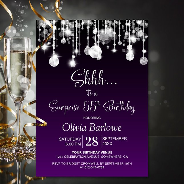 Purple Surprise 55th Birthday Party Invitation (Creator Uploaded)
