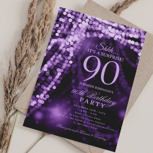 Purple Surprise 90th Birthday Party Invitation