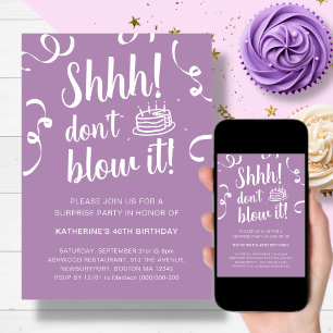 Purple Surprise Birthday Don't Blow It Invitation