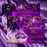 Purple Sweet 16 Birthday Dress Tiara Carriage  Invitation<br><div class="desc">Sweet 16 Birthday Regal Royal purple Gold Dress Tiara Carriage . Regal Royal Gold. Princess Birthday Party. Gold Sparkle Glitter and White Pearl Silver Tiara. Party Princess Party for a girl. Fabulous product for teen Girls. Invitation Formal. Customise to change or add details. Customise with your own details. All Designs...</div>