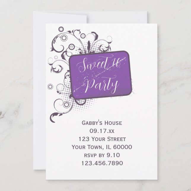 Purple Sweet 16 Birthday Party Invitation (Front)