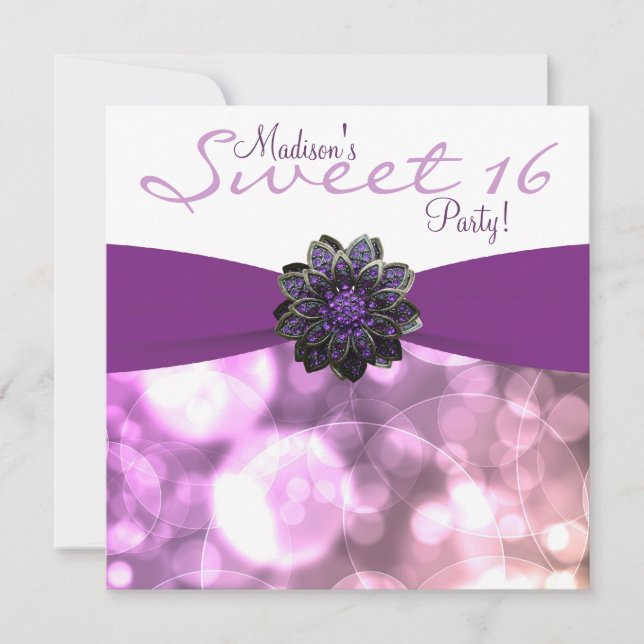 Purple Sweet 16 Birthday Party Invitation (Front)