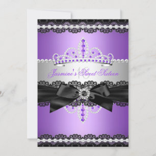 Purple Sweet 16 Birthday Party Silver Black Lace Invitation