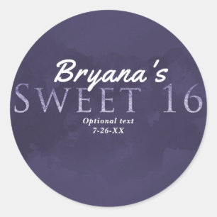 Purple SWEET 16 Chic Elegant Birthday Party Favour Classic Round Sticker