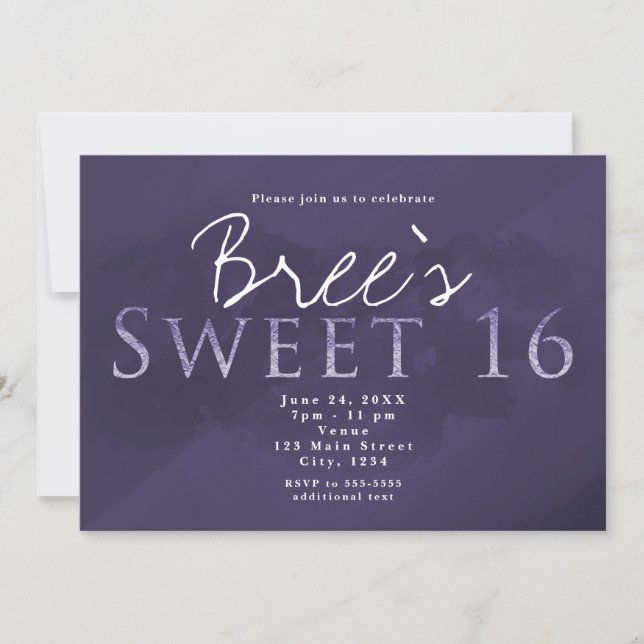 Purple SWEET 16 Chic Elegant Birthday Party Invitation (Front)