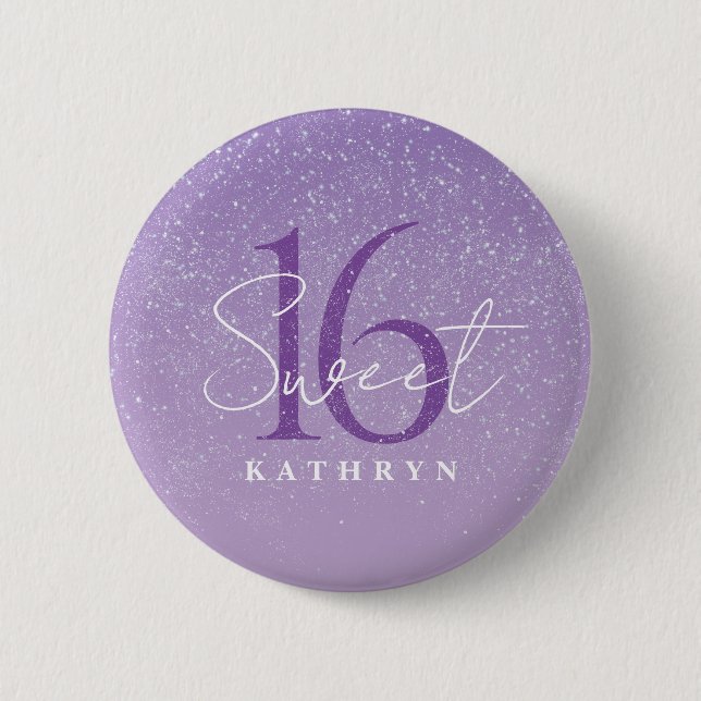Purple Sweet 16 Custom Name  6 Cm Round Badge (Front)