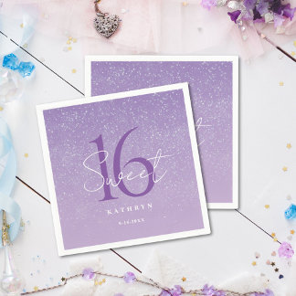 Purple Sweet 16 Custom Name Napkin