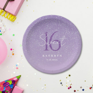 Purple Sweet 16 Custom Name Paper Plate