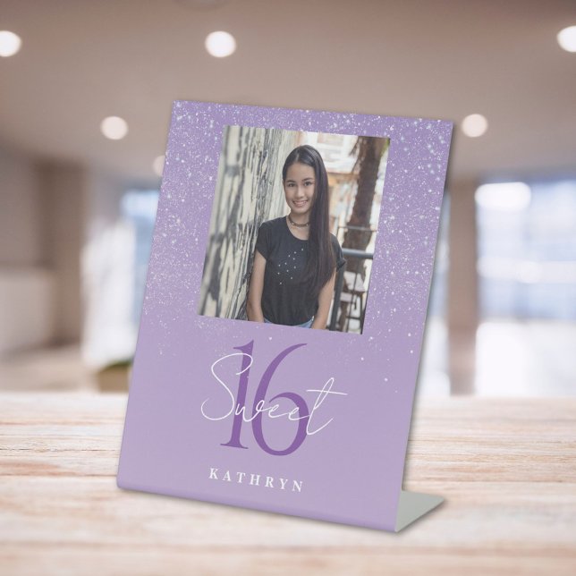 Purple Sweet 16 Custom Name Photo  Pedestal Sign (Creator Uploaded)