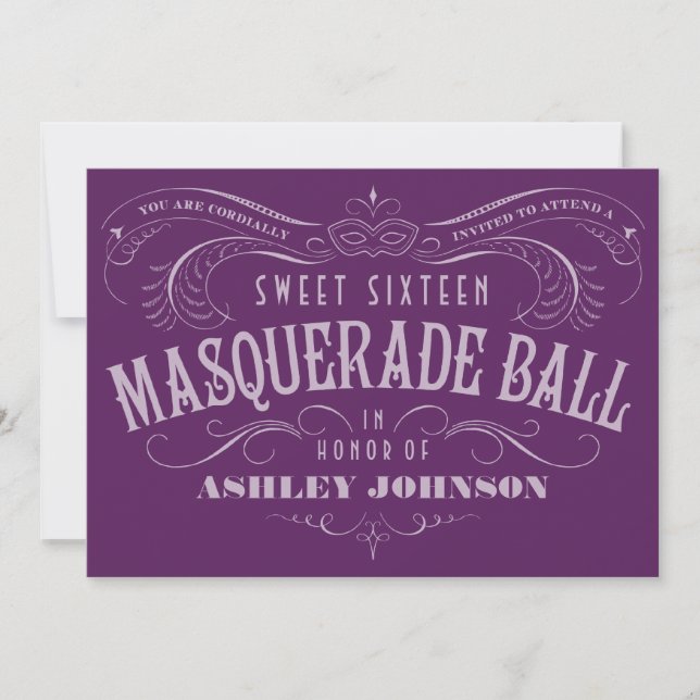 Purple Sweet 16 Masquerade Ball Invitations (Front)