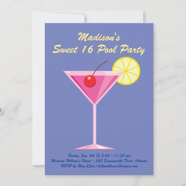 Purple Sweet 16 Pool Party Invitation (Front)