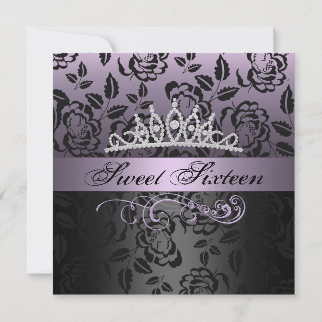 Purple Sweet 16 Princess Tiara Birthday Invitation (Front)