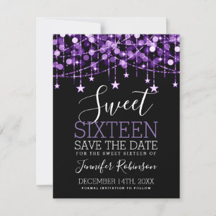 Purple Sweet 16 Sparkly String Lights Save Date Save The Date