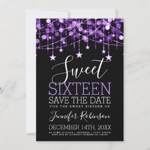 Purple Sweet 16 Sparkly String Lights Save Date Save The Date