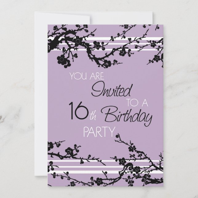 Purple Sweet 16th Birthday Party Invitation Card (Front)