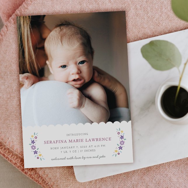 Purple Sweet Floral Baby Girl Birth Announcement  (Creator Uploaded)