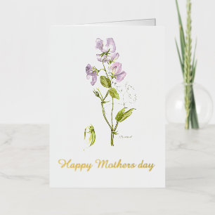 purple Sweet pea Happy mothers day watercolor Foil Greeting Card