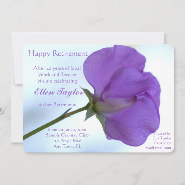 Purple Sweet Pea Retirement Party Invitation (Front)