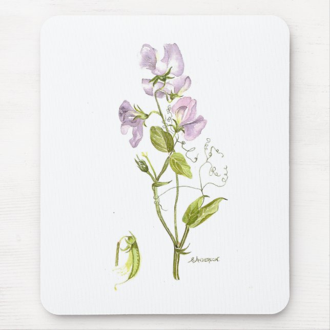 Purple sweet pea watercolor mousepad (Front)