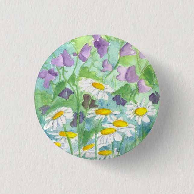 Purple Sweet Peas Daisy Flowers 3 Cm Round Badge (Front)